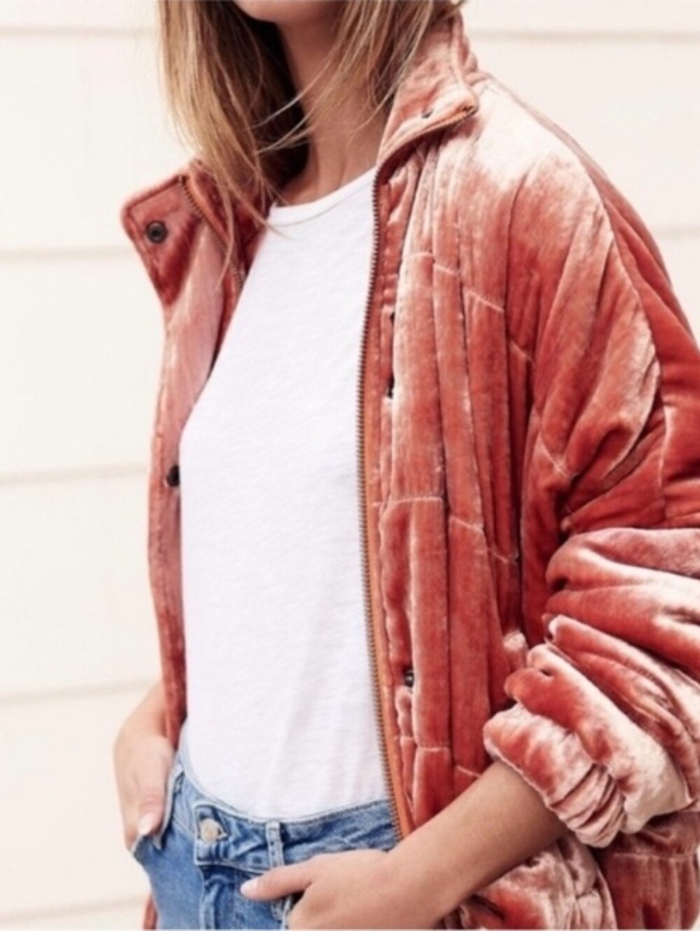 Free People Pink Velvet Jacket Small Puffer Velour